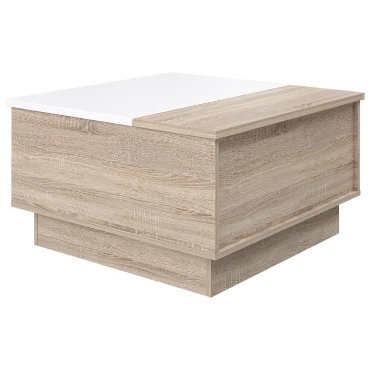 Table basse - Décor chene sonoma et blanc mat - 2 abattants avec rang