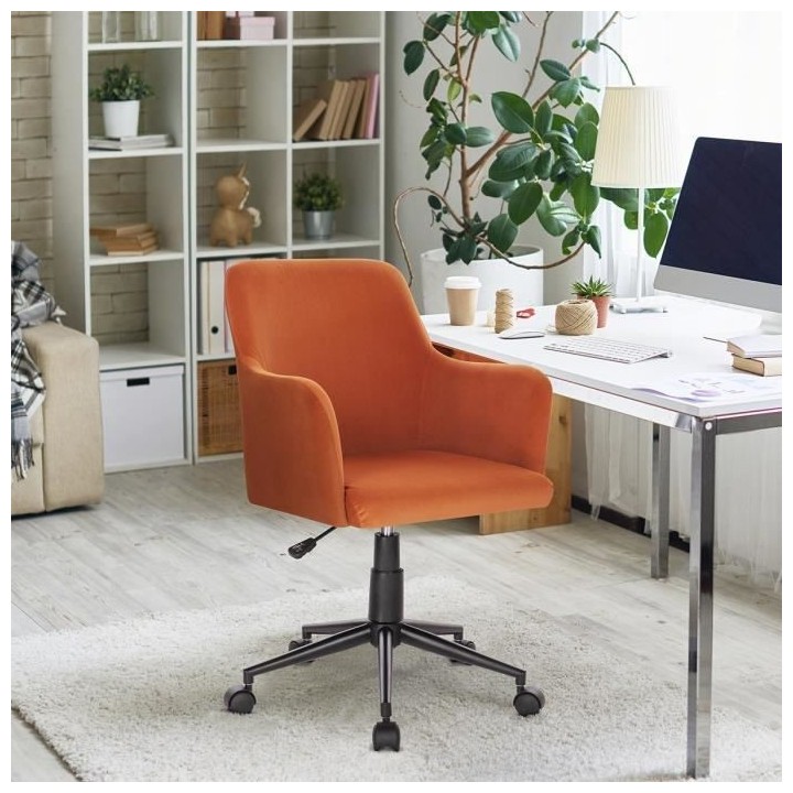 VINTY Chaise de bureau ajustable - Tissu Orange - L 57 x P 60 x H 84/9