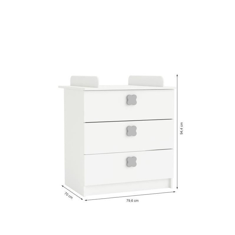 CLOVER Commode a Langer 3 Tiroirs Coloris Blanc Perle