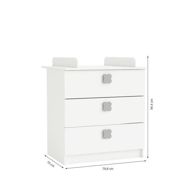 CLOVER Commode a Langer 3 Tiroirs Coloris Blanc Perle