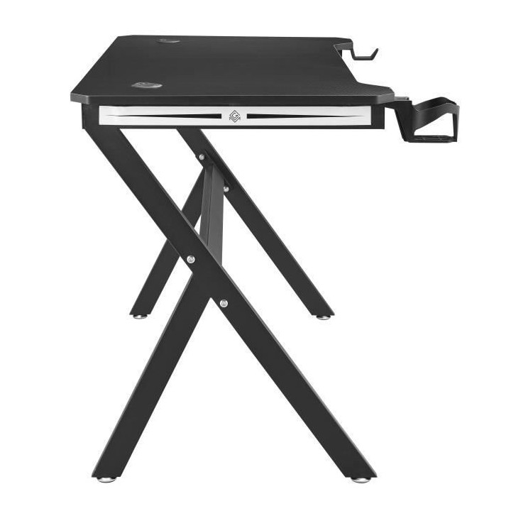 CGM Bureau Gaming noir L 120 x l 60 x H 74 cm - Porte-gobelet et porte