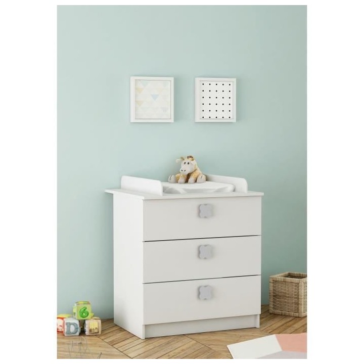 CLOVER Commode a Langer 3 Tiroirs Coloris Blanc Perle