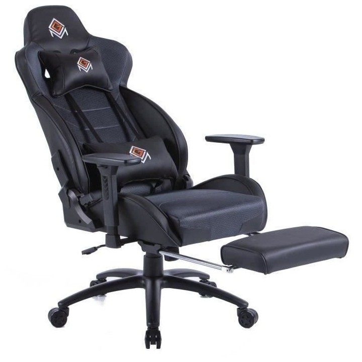 Fauteuil gaming CGM avec appui-tete, repose-pieds et oreiller lombaire