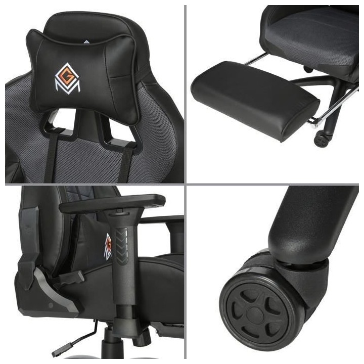 Fauteuil gaming CGM avec appui-tete, repose-pieds et oreiller lombaire