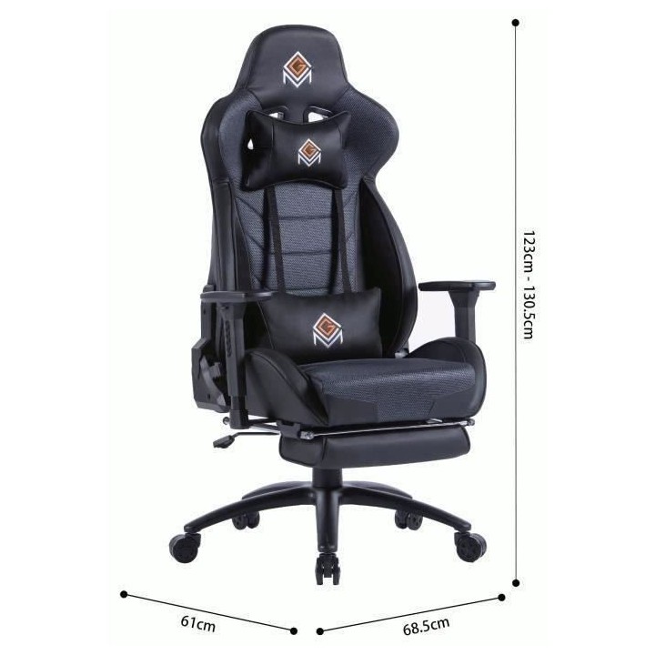 Fauteuil gaming CGM avec appui-tete, repose-pieds et oreiller lombaire