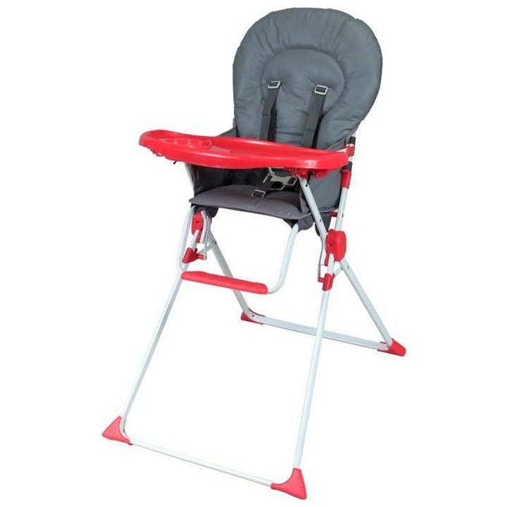 BAMBISOL Chaise haute fixe - Des 6 mois - Mixte - Gris et rouge