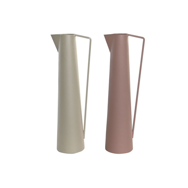 Vase DKD Home Decor 15 x 11 x 45 cm Beige Rose Fer (2 Unités)