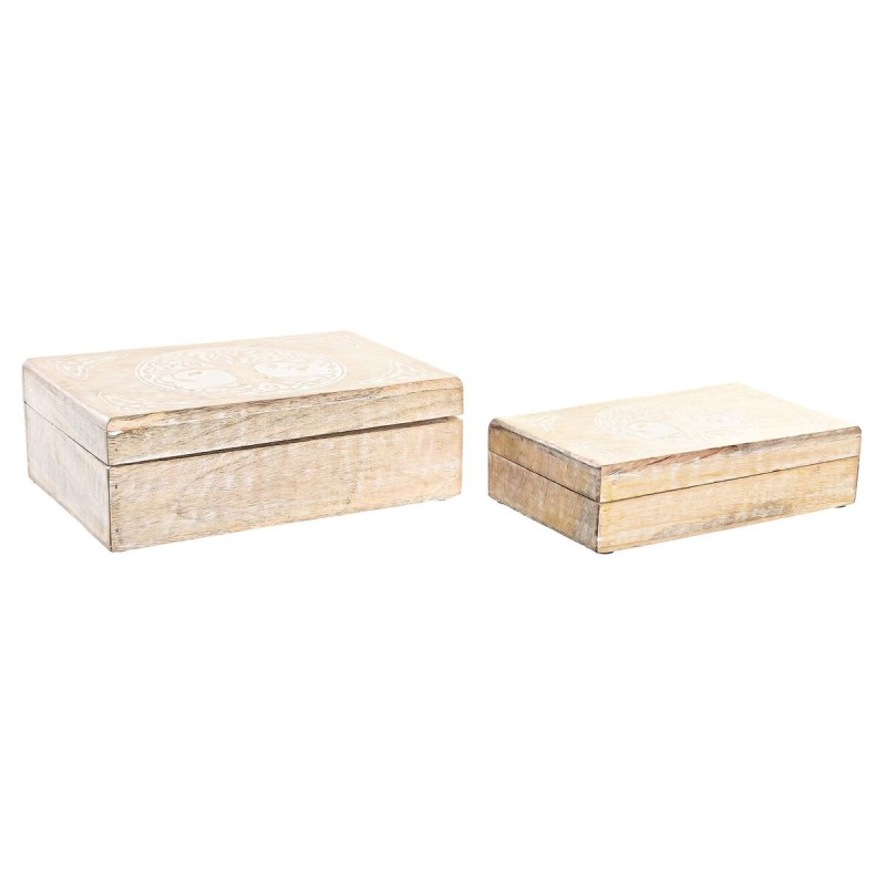 Set de boîtes décoratives DKD Home Decor Marron Blanc Bois de manguier 25 x 17 x 8 cm (2 Unités)