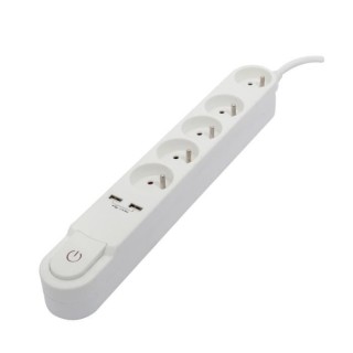 CHACON Bloc multiprise 5 prises 16 A avec interrupteur, 2 ports USB et