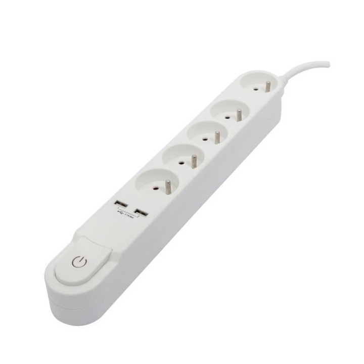 CHACON Bloc multiprise 5 prises 16 A avec interrupteur, 2 ports USB et
