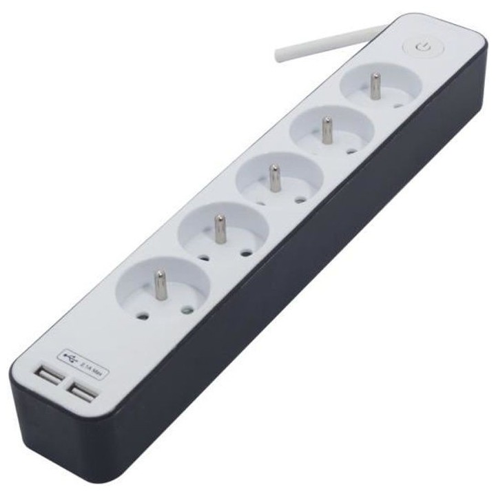 CHACON Bloc multiprise 5 prises 16 A avec 2 ports USB et câble 1,5 m