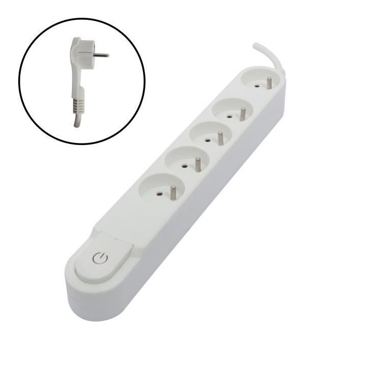 CHACON Bloc multiprise 5 prises 16 A avec interrupteur, fiche plate, c