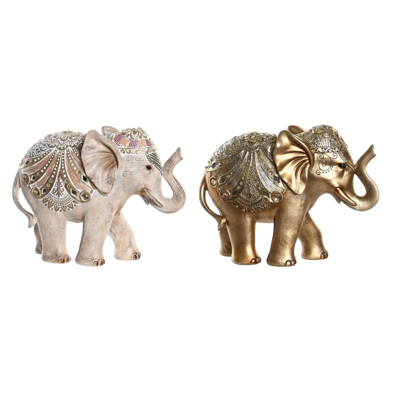 Figurine Décorative DKD Home Decor 24 x 8 x 19 cm Eléphant Beige Doré Colonial (2 Unités)