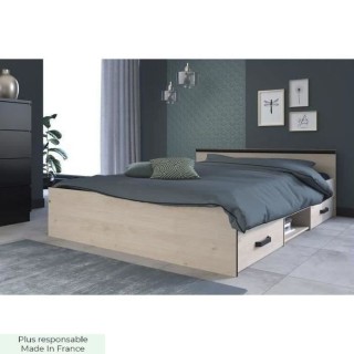 PARISOT ZODIAC Lit adulte industriel - 140 x 190 cm - Décor chene et