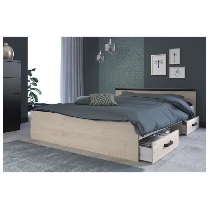 PARISOT ZODIAC Lit adulte industriel - 140 x 190 cm - Décor chene et