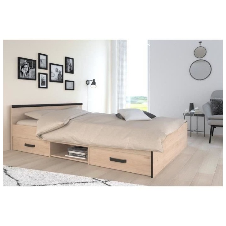 PARISOT ZODIAC Lit adulte industriel - 140 x 190 cm - Décor chene et