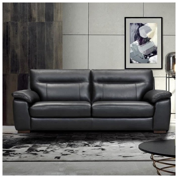 Canapé fixe 3 places - Cuir de buffle noir - Classique - L 204 x P 92