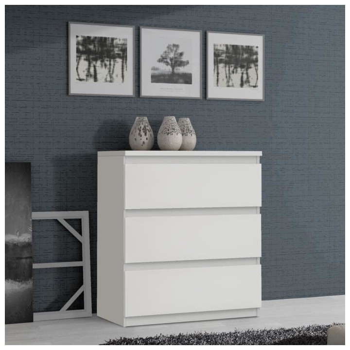 Commode CHELSEA 3 Tiroirs - Couleur blanc mat - L 77,2 x P 42 x H 79,9
