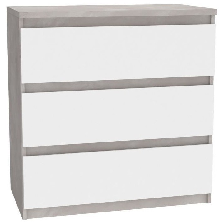 Commode CHELSEA 3 Tiroirs - Couleur blanc/béton clair - L 77,2 x P 42