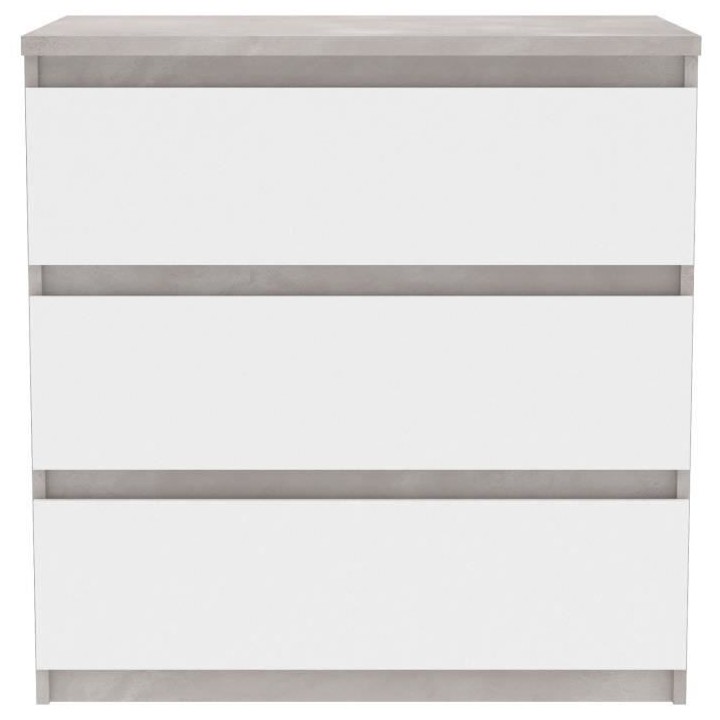Commode CHELSEA 3 Tiroirs - Couleur blanc/béton clair - L 77,2 x P 42