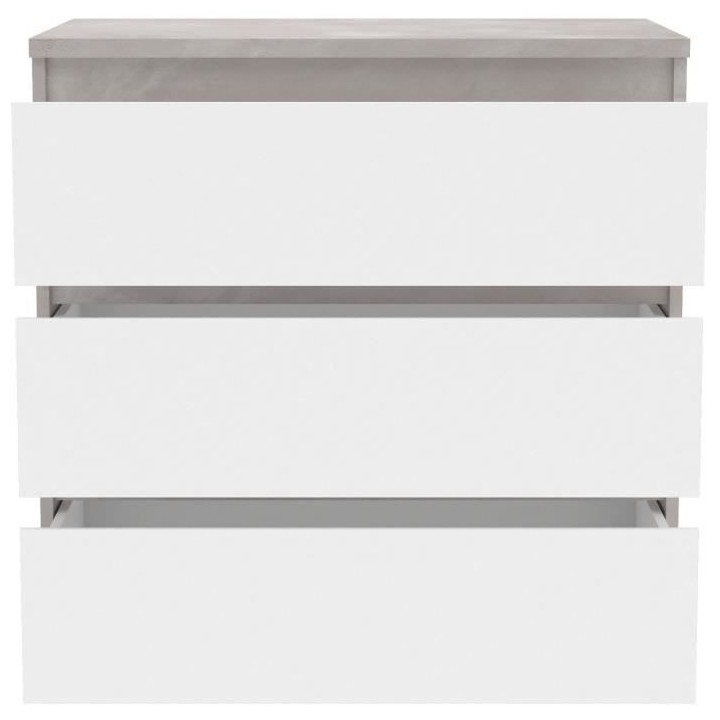 Commode CHELSEA 3 Tiroirs - Couleur blanc/béton clair - L 77,2 x P 42