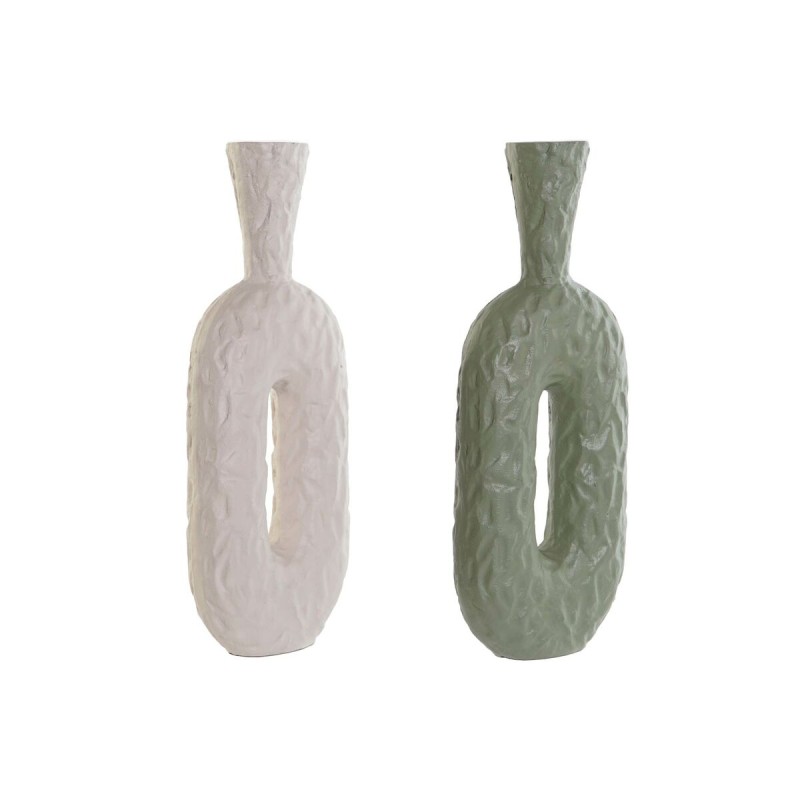 Vase DKD Home Decor Blanc Vert Aluminium 16 x 7 x 43 cm (2 Unités)