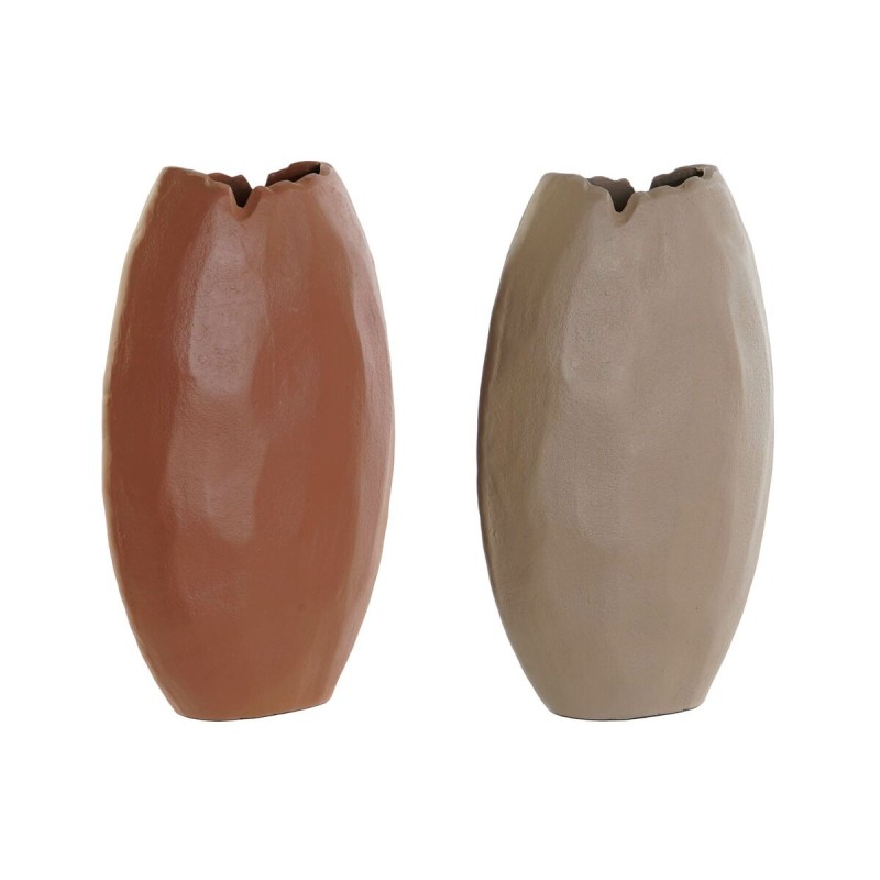 Vase DKD Home Decor Beige Terre cuite Aluminium 18 x 10 x 30 cm (2 Unités)