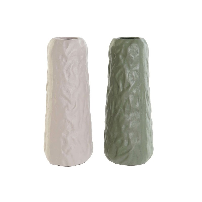 Vase DKD Home Decor Blanc Vert Aluminium 12 x 12 x 30 cm (2 Unités)