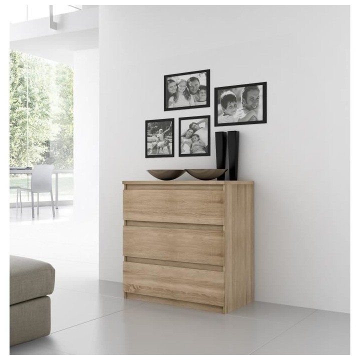 Commode CHELSEA 3 Tiroirs - Couleur chene - L 77,2 x P 42 x H 79,9 cm