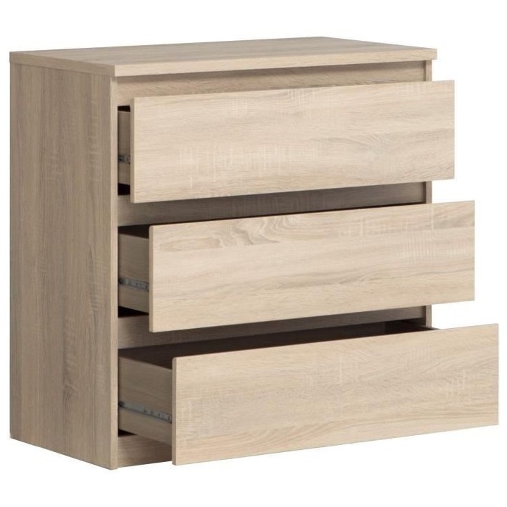 Commode CHELSEA 3 Tiroirs - Couleur chene - L 77,2 x P 42 x H 79,9 cm