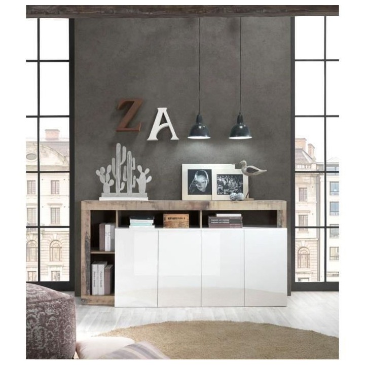 Buffet MAESTRO - Panneaux de particules - Effet Bois Vintage et blanc