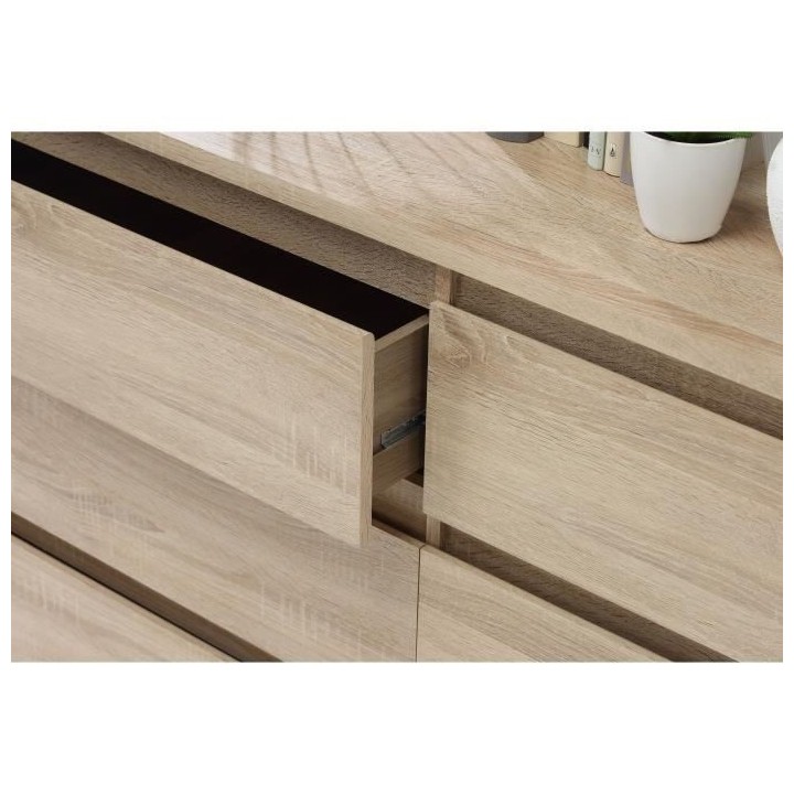 Commode CHELSEA 6 Tiroirs - Couleur chene - L 154 x P 42,2 x H 79,9 cm