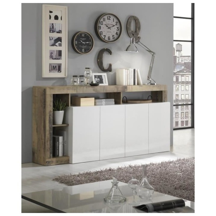 Buffet MAESTRO - Panneaux de particules - Effet Bois Vintage et blanc
