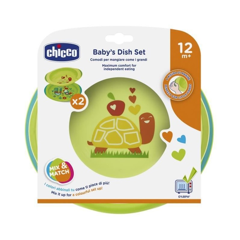 Chicco Ensemble Assiette Plate et Creuse Décorée Vert +12m 2 pieces