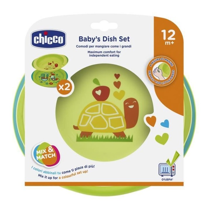 Chicco Ensemble Assiette Plate et Creuse Décorée Vert +12m 2 pieces