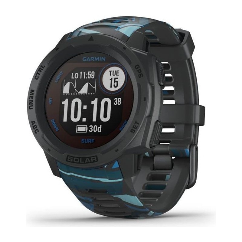 Garmin - Instinct Solar Surf - Montre Connectée GPS & Santé - Autonomie Prolongée via l'énergie Solaire - Pipeline