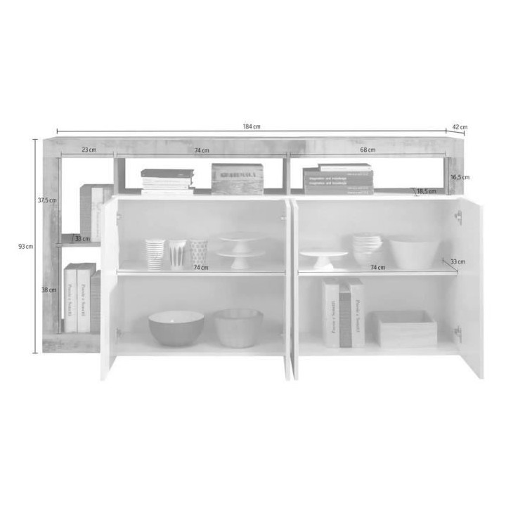 Buffet MAESTRO - Panneaux de particules - Effet Bois Vintage et blanc