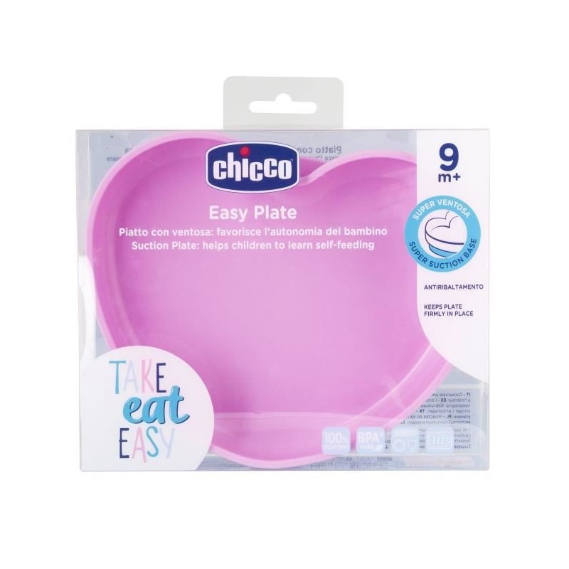 Chicco Take Eat Easy Assiette Coeur avec Ventouse +9m Rose