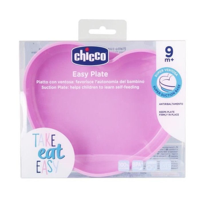 Chicco Take Eat Easy Assiette Coeur avec Ventouse +9m Rose