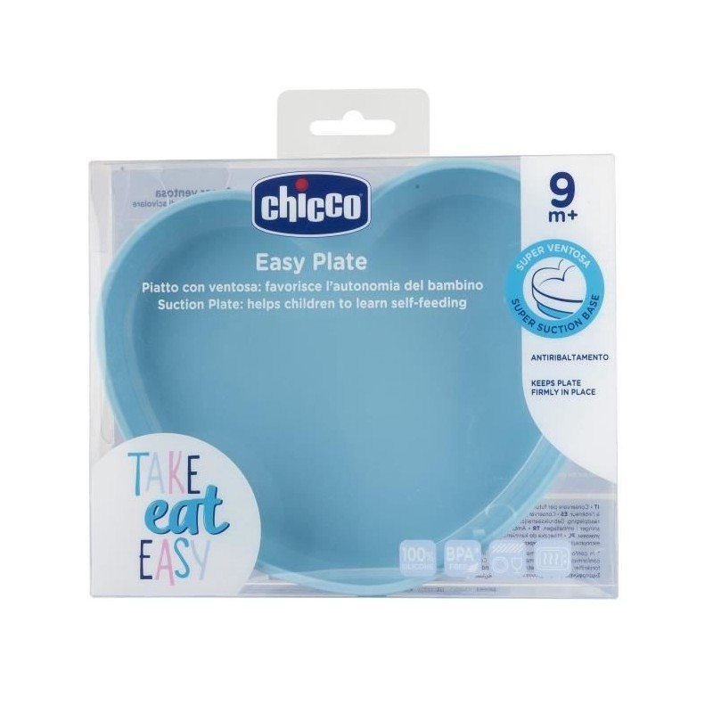 Chicco Take Eat Easy Assiette Coeur avec Ventouse +9m Bleu