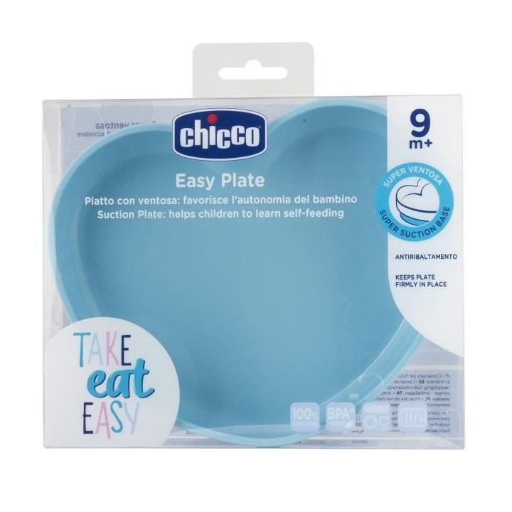 Chicco Take Eat Easy Assiette Coeur avec Ventouse +9m Bleu