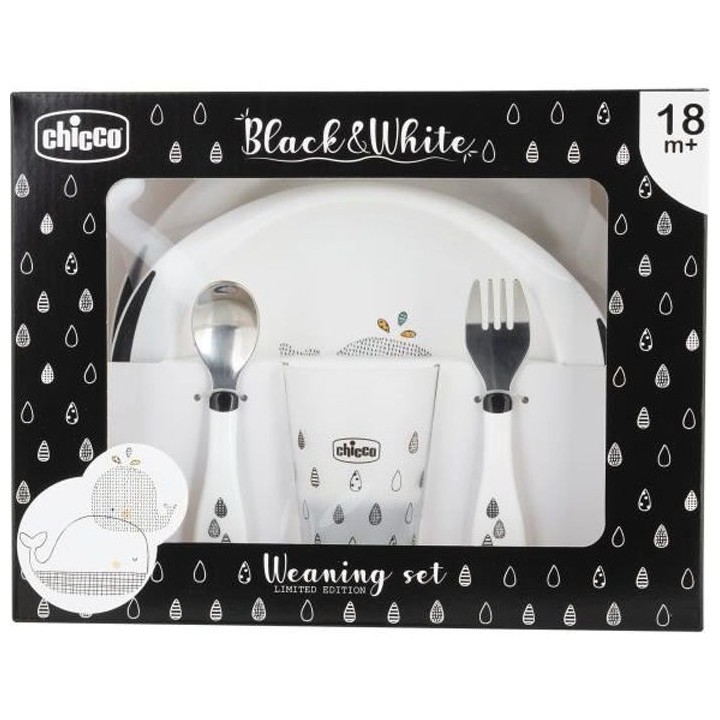 Chicco Black & White Coffret Repas +18m Baleines
