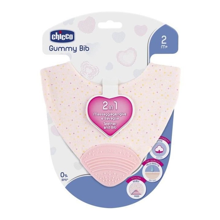 Chicco Gummy Bib Bavoir de Dentition +2m Rose