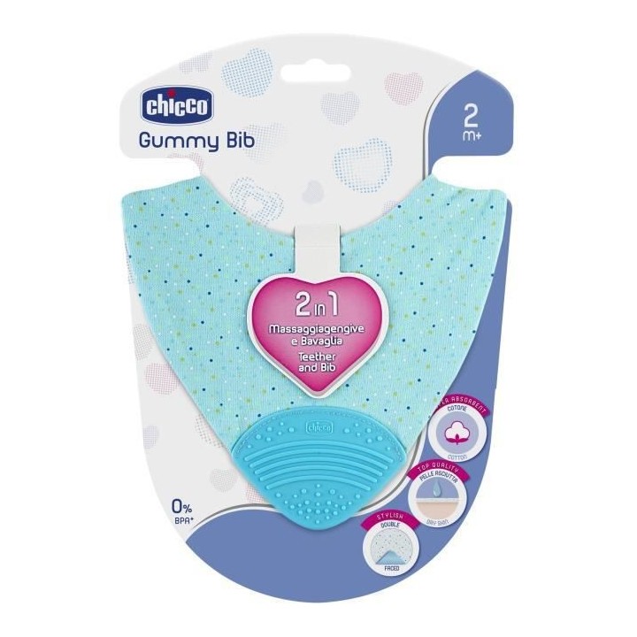 Chicco Gummy Bib Bavoir de Dentition +2m Bleu