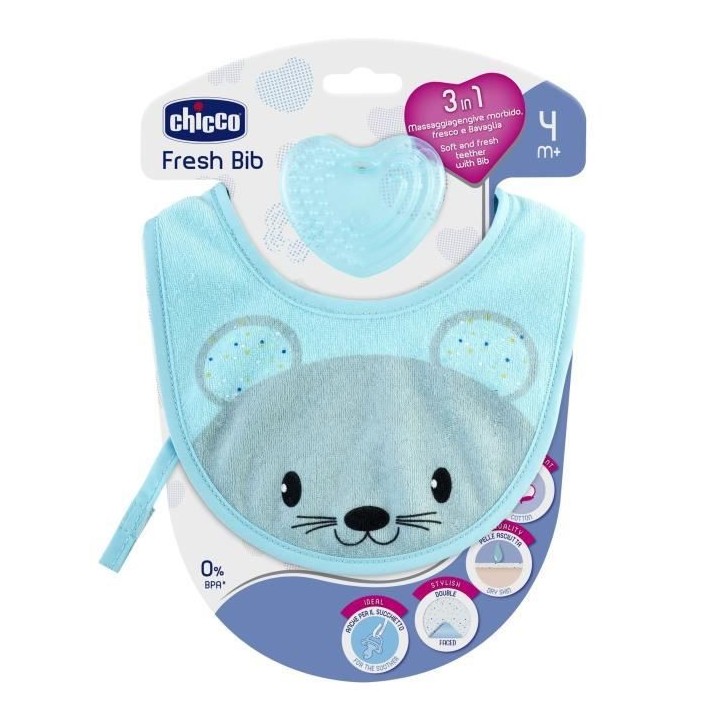 Chicco Fresh Bib Bavoir de Dentition +4m Bleu