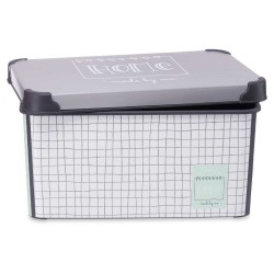 Boîte de rangement avec couvercle Home à carreaux Gris Plastique 10 L 23,5 x 16,5 x 35 cm (12 Unités)