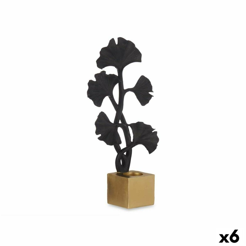 Figurine Décorative Ginkgo Bougeoir Noir Doré 7,7 x 36,3 x 16,5 cm (6 Unités)