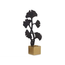 Figurine Décorative Ginkgo Bougeoir Noir Doré 7,7 x 36,3 x 16,5 cm (6 Unités)