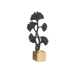 Figurine Décorative Ginkgo Bougeoir Noir Doré 7,7 x 36,3 x 16,5 cm (6 Unités)