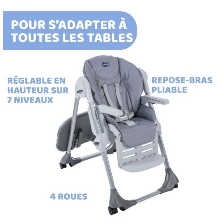 CHICCO Chaise Haute Polly Easy 4 Roues Nature